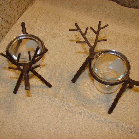 "G-0920" Reindeer Small Candle Holders - Picture 1 of 3